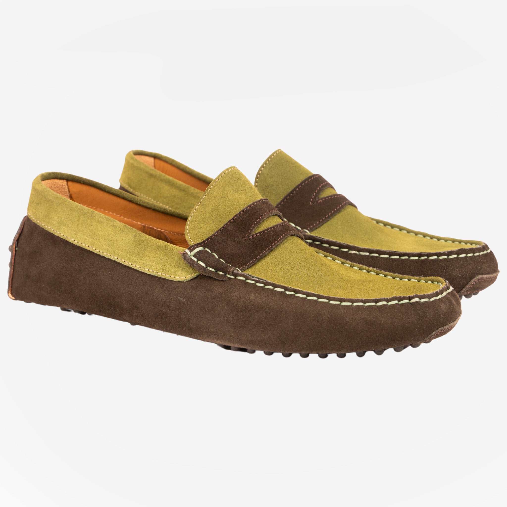 Scalea - Mocassino penny barca bicolore oliva e kaki<BR/> SCALEA -OLVKAK CALZOLERIA TOSCANA 39