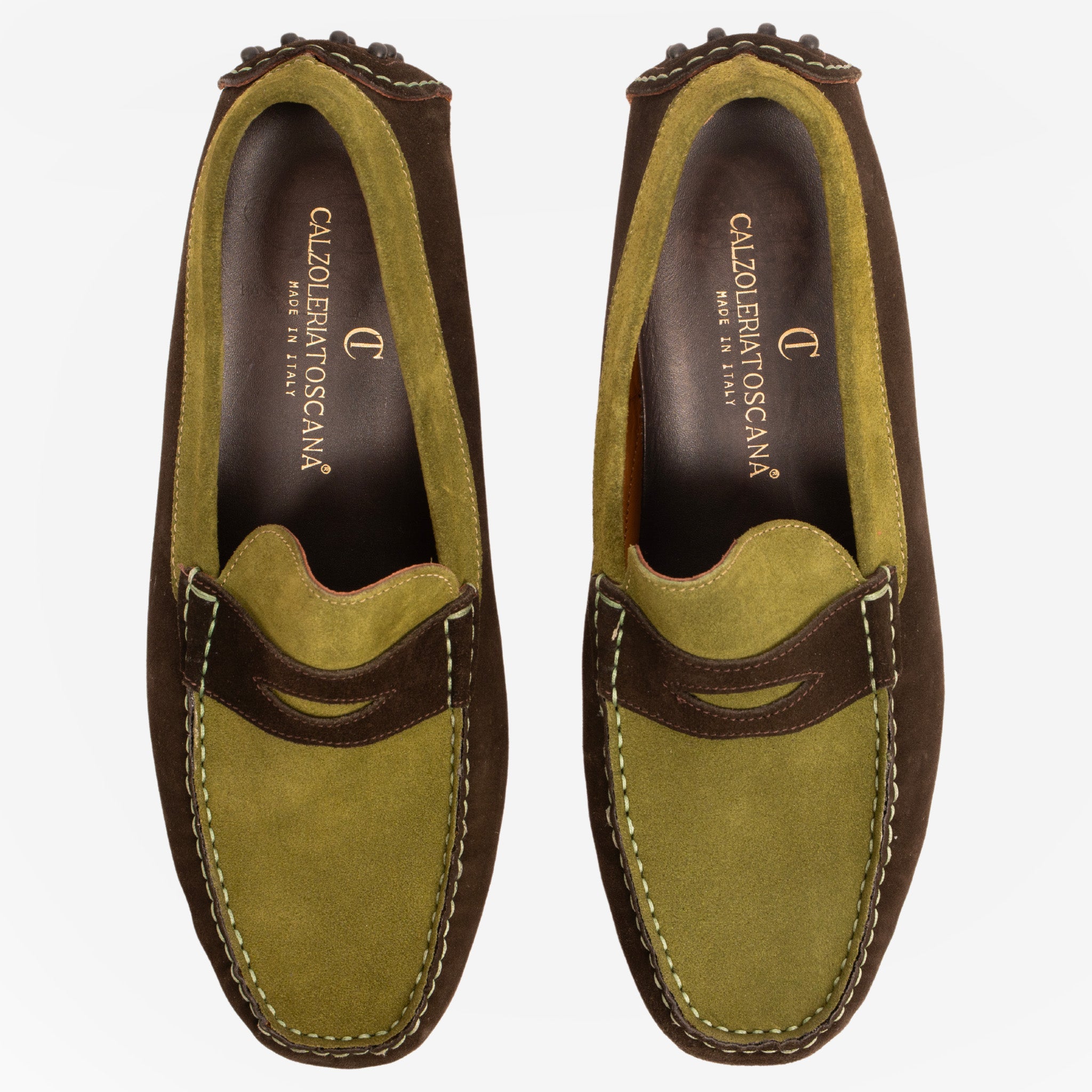 Scalea - Mocassino penny barca bicolore oliva e kaki<BR/> SCALEA -OLVKAK CALZOLERIA TOSCANA 39