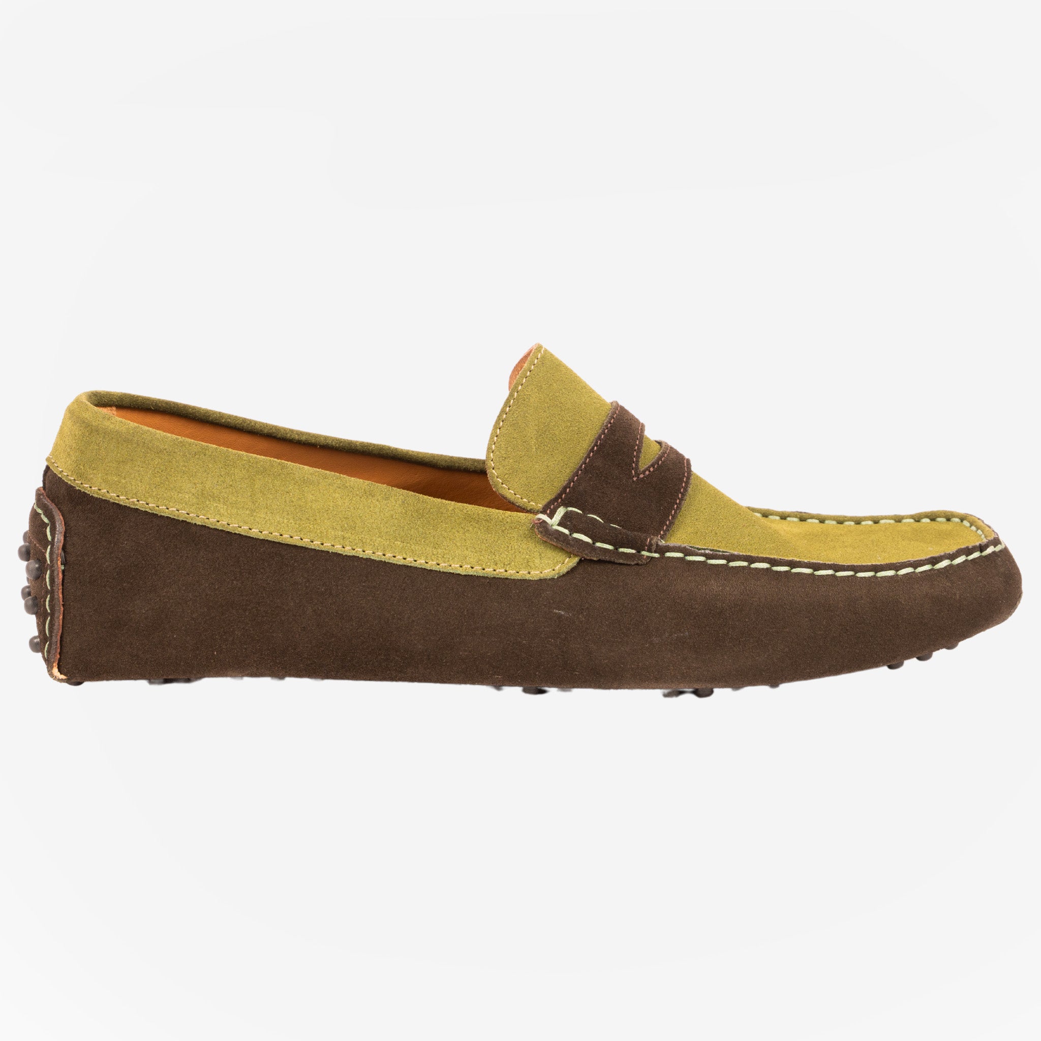 Scalea - Mocassino penny barca bicolore oliva e kaki<BR/> SCALEA -OLVKAK CALZOLERIA TOSCANA 39