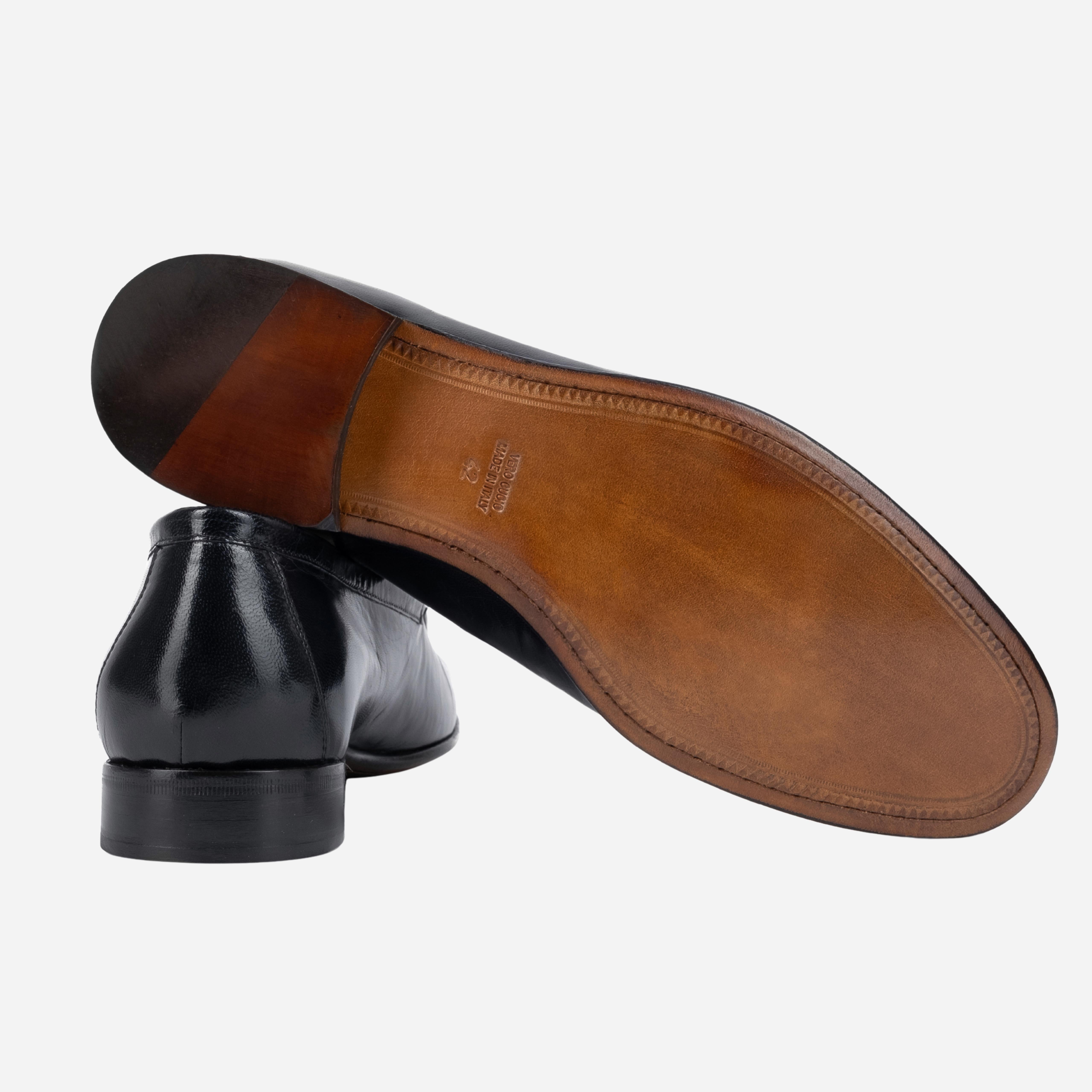 LIERNA Mocassino Loafer in Pelle Liscia Nero<BR/> LIERNA -NRO CALZOLERIA TOSCANA 39