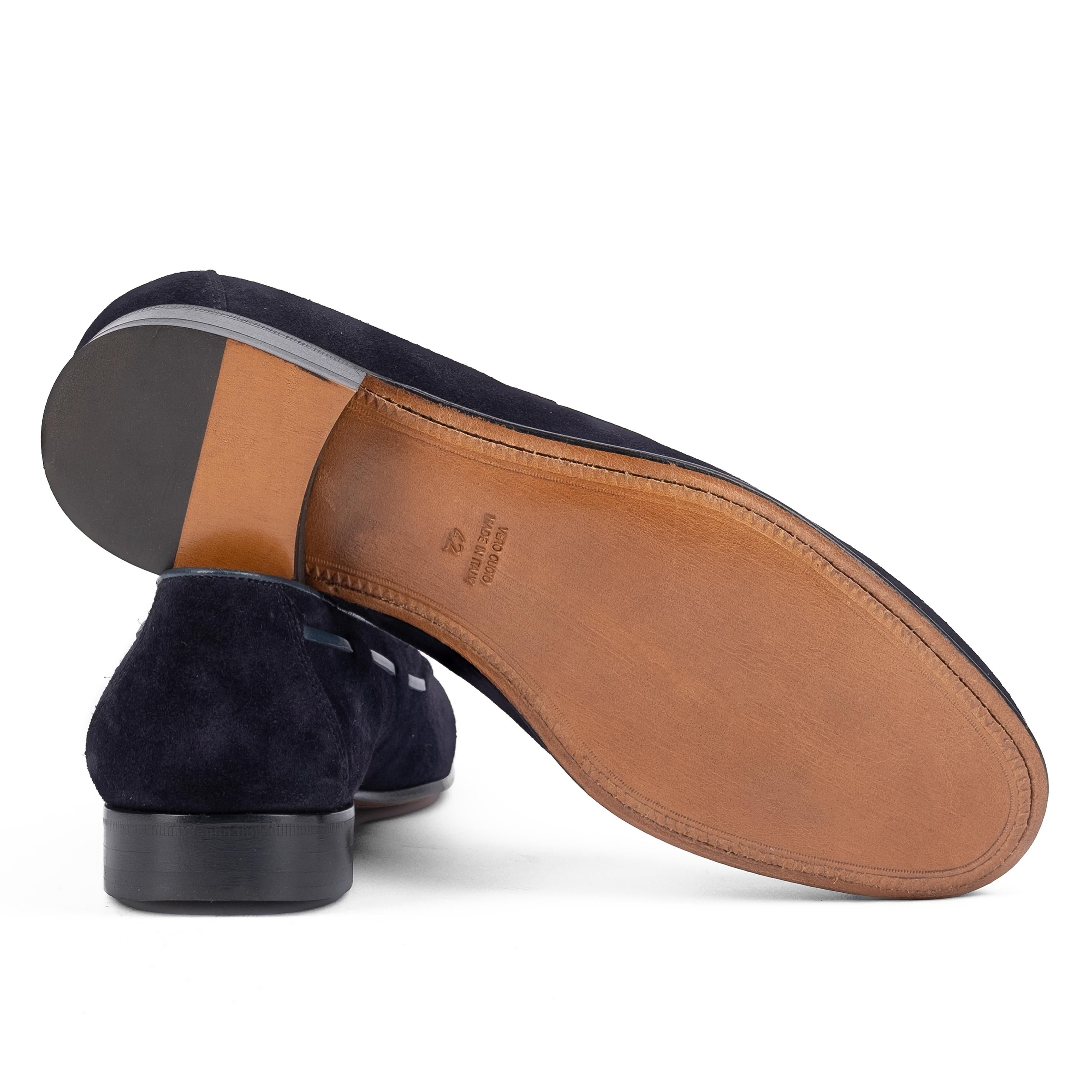 LAION Mocassino Loafer con Nappine Scamosciato Blu<BR/><BR/> LAION -BLUBLU CALZOLERIA TOSCANA 39