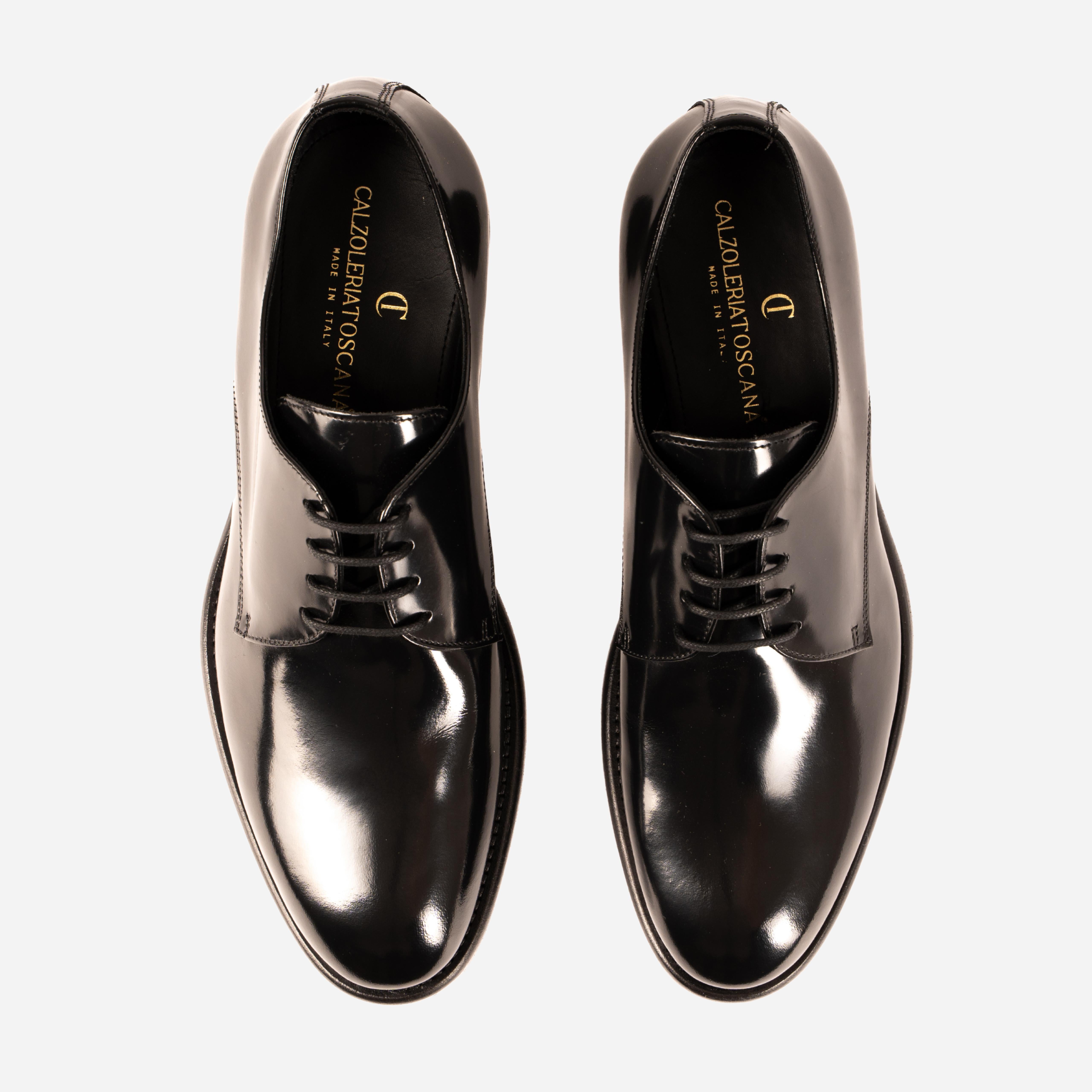 MORES Derby in Pelle Liscia Nera<BR/> MORES -ABRNRO CALZOLERIA TOSCANA 39