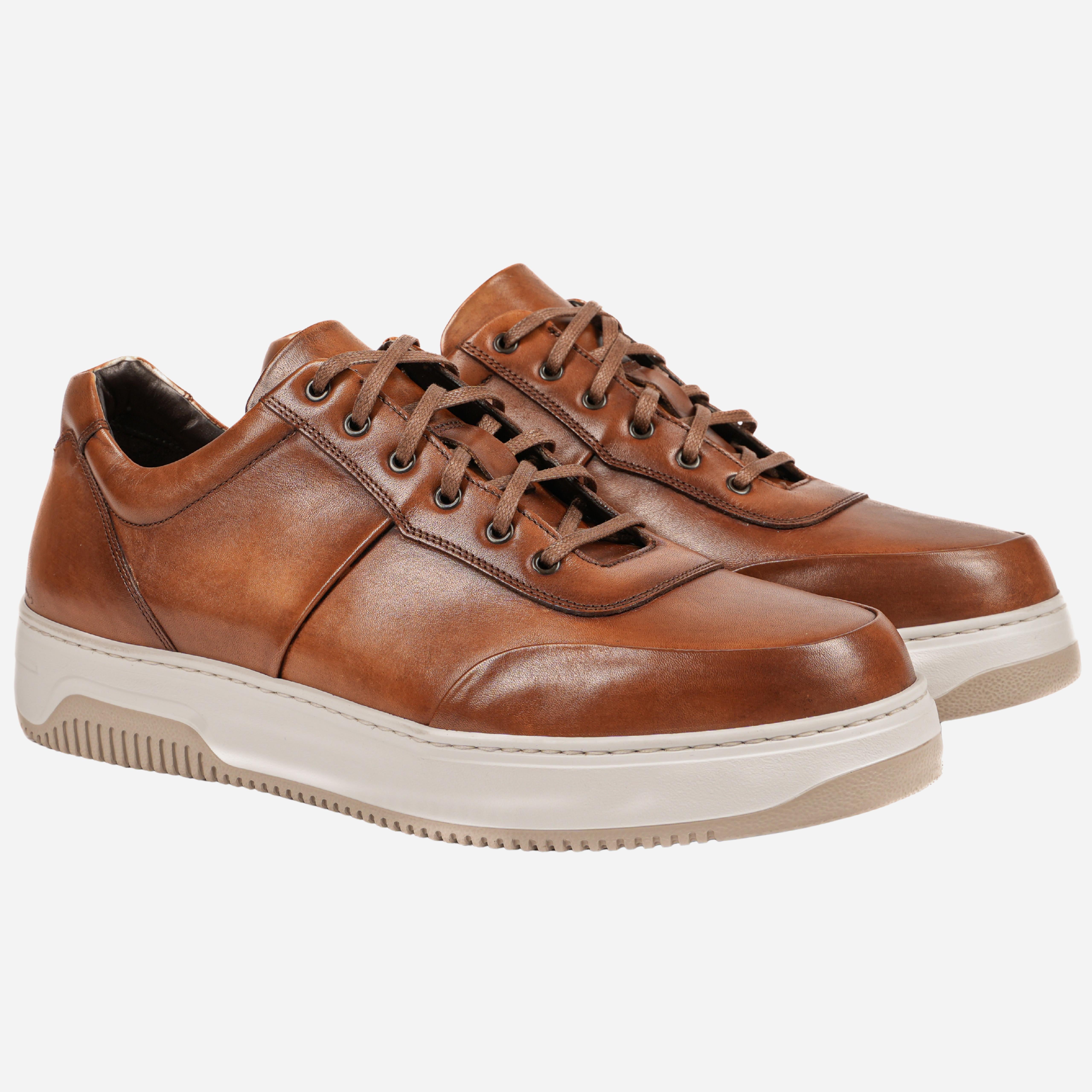 RIVES - Sneakers in pelle color marrone Cammello<BR/> RIVES -SHDCMM ROSSO FIORENTINO