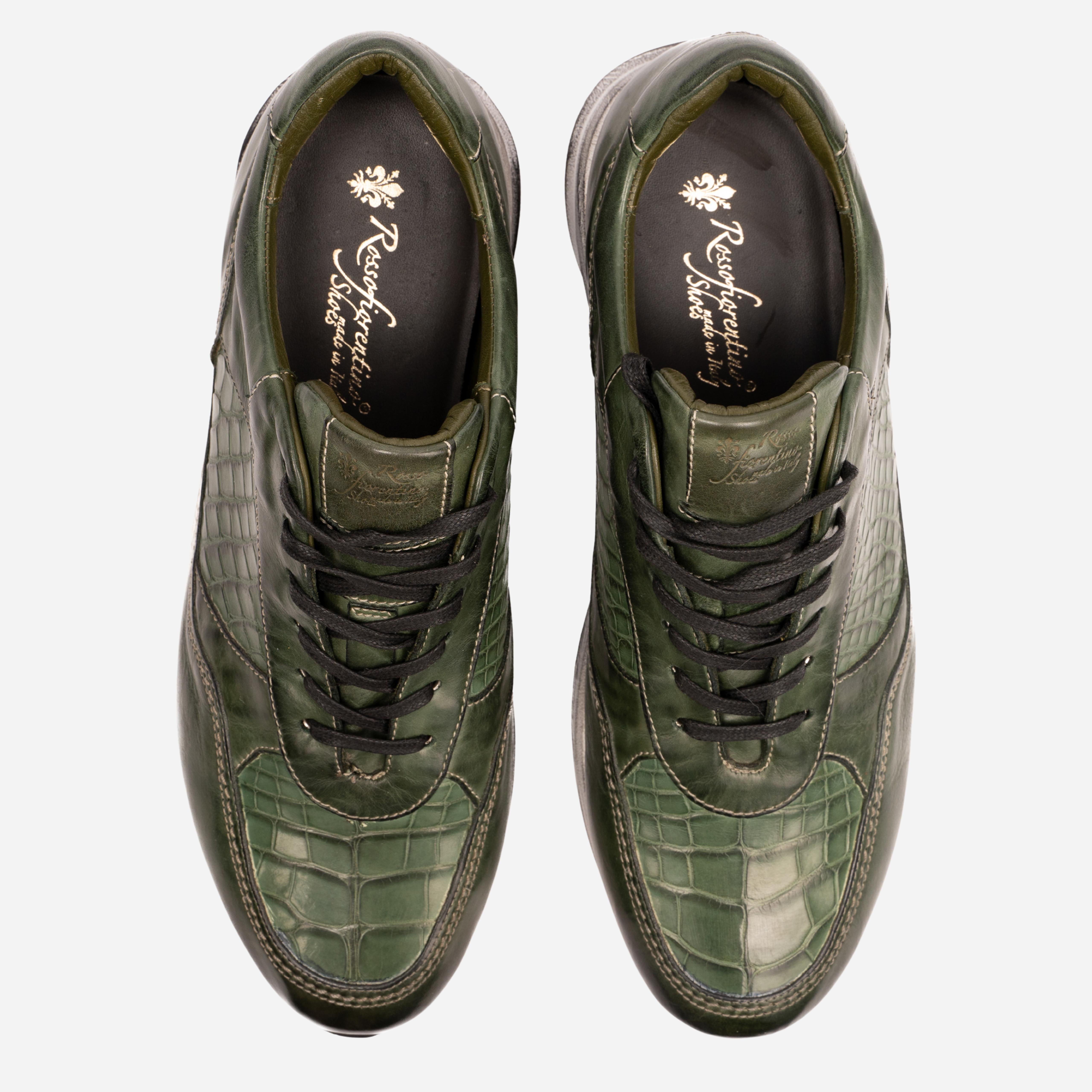 CAIANO Sneakers in Vitello e Coccodrillo Verde CAIANO -VRDVRD ROSSO FIORENTINO
