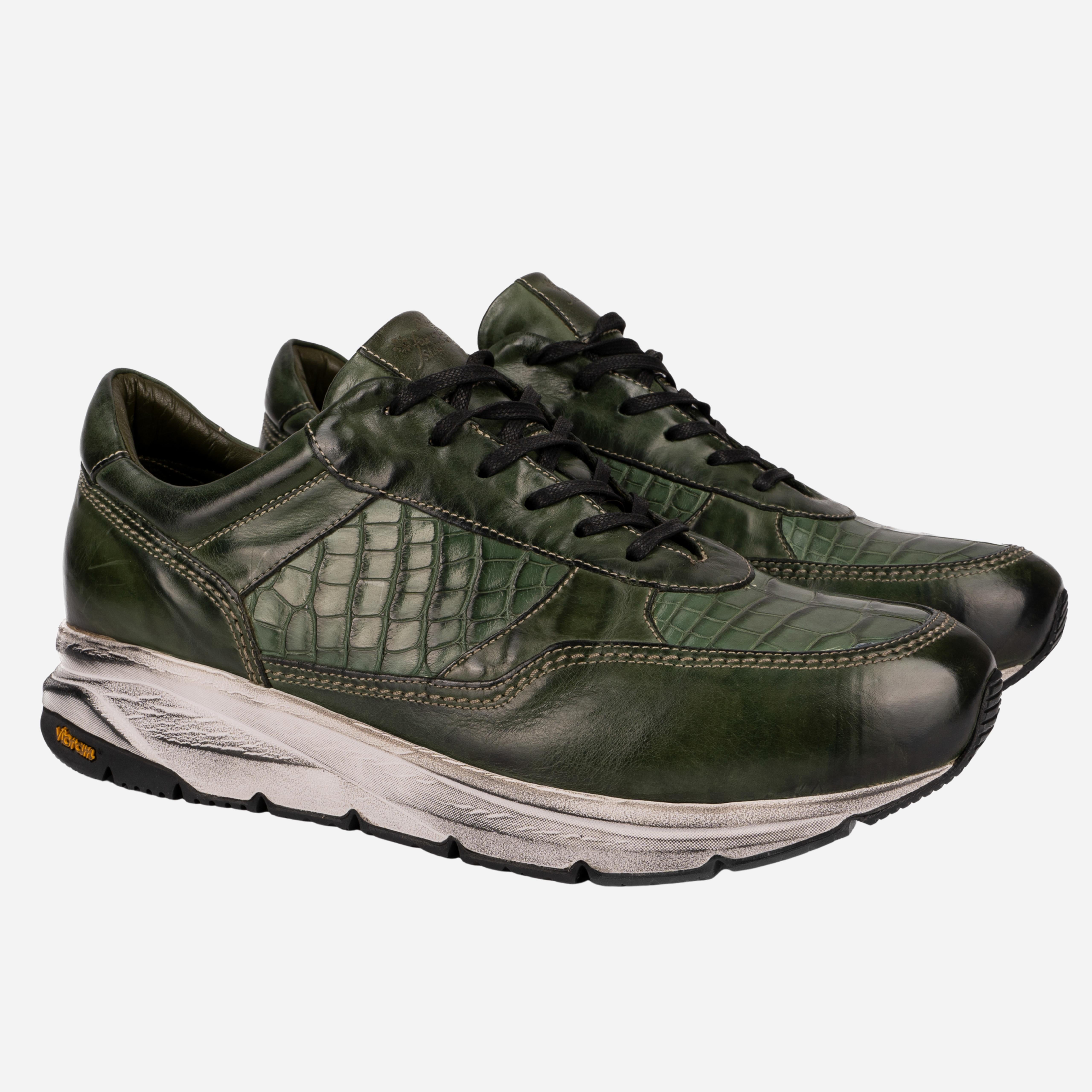CAIANO Sneakers in Vitello e Coccodrillo Verde CAIANO -VRDVRD ROSSO FIORENTINO