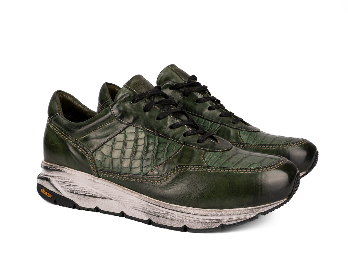 CAIANO - Sneakers in Vitello e Coccodrillo Verde CAIANO -VRDVRD ROSSO FIORENTINO 
