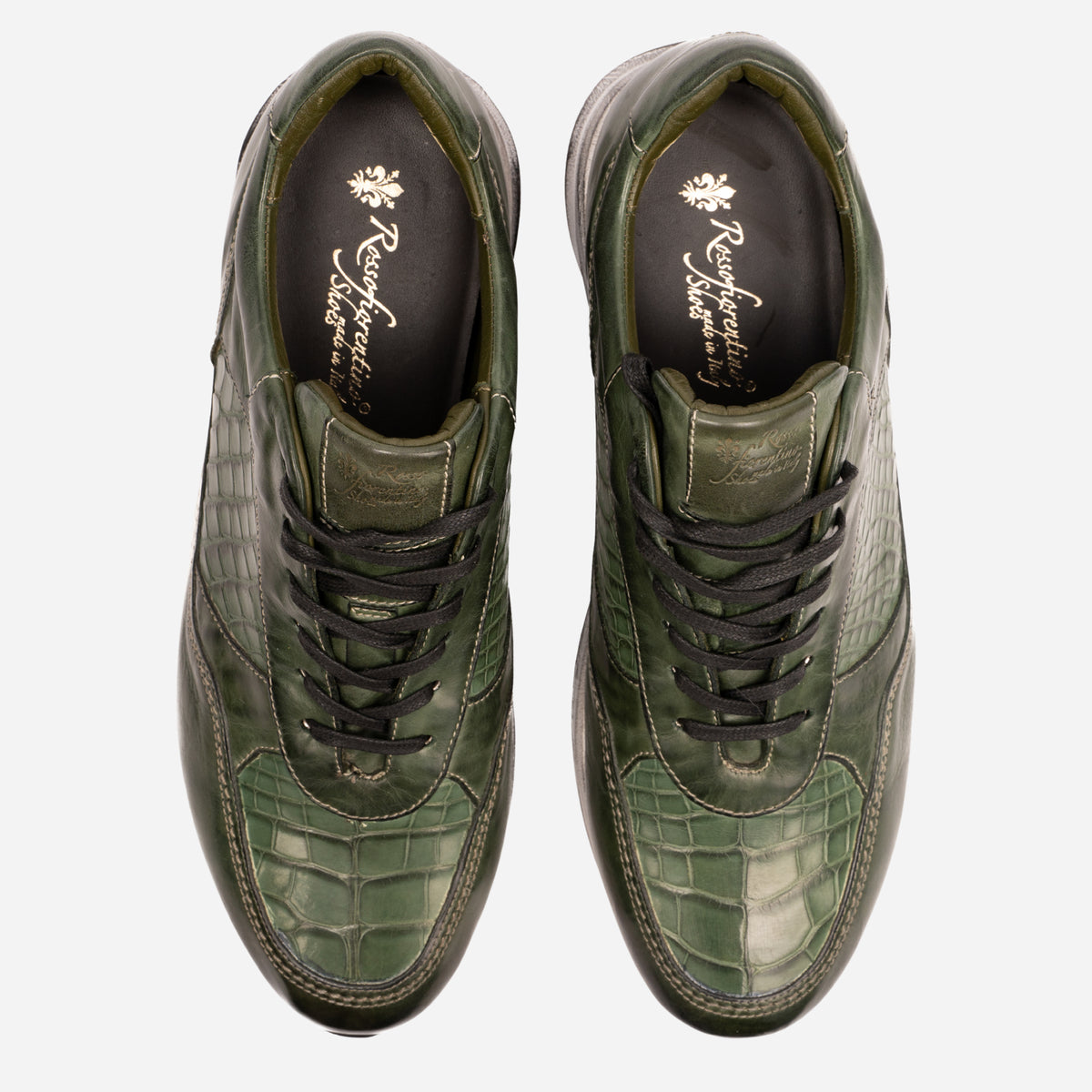 CAIANO - Sneakers in Vitello e Coccodrillo Verde CAIANO -VRDVRD ROSSO FIORENTINO 