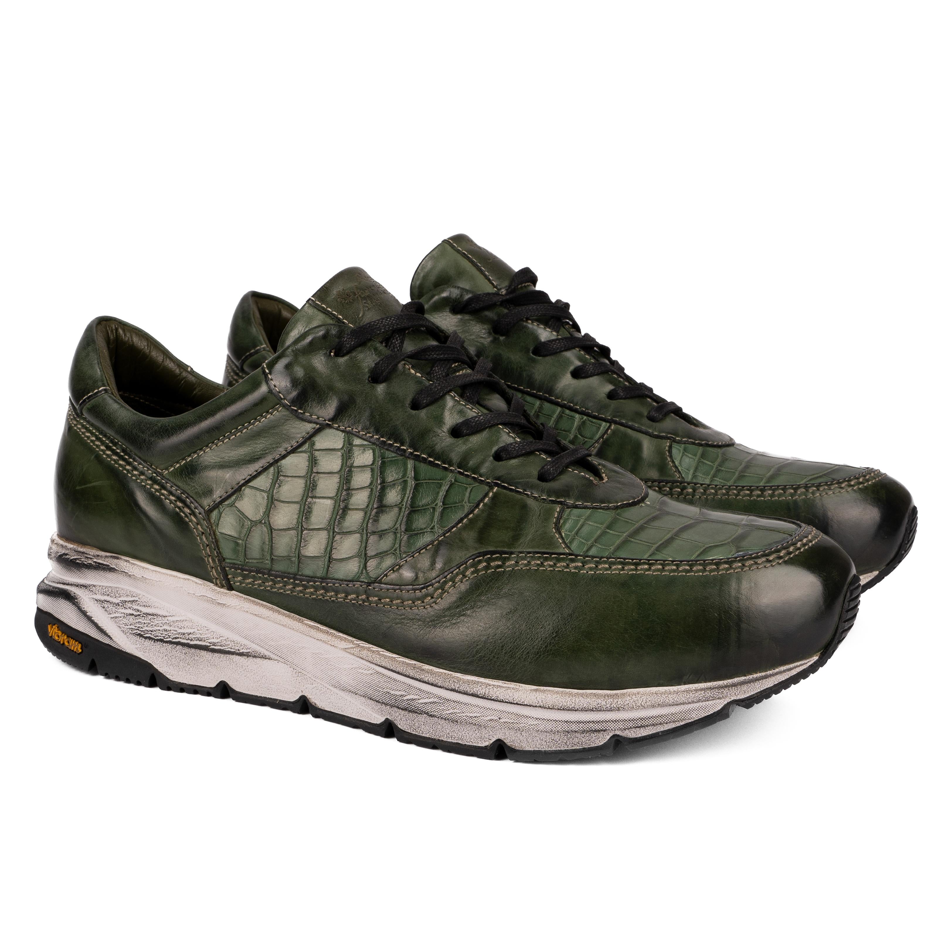 CAIANO  Sneakers in Vitello e Coccodrillo Verde CAIANO -VRDVRD ROSSO FIORENTINO 