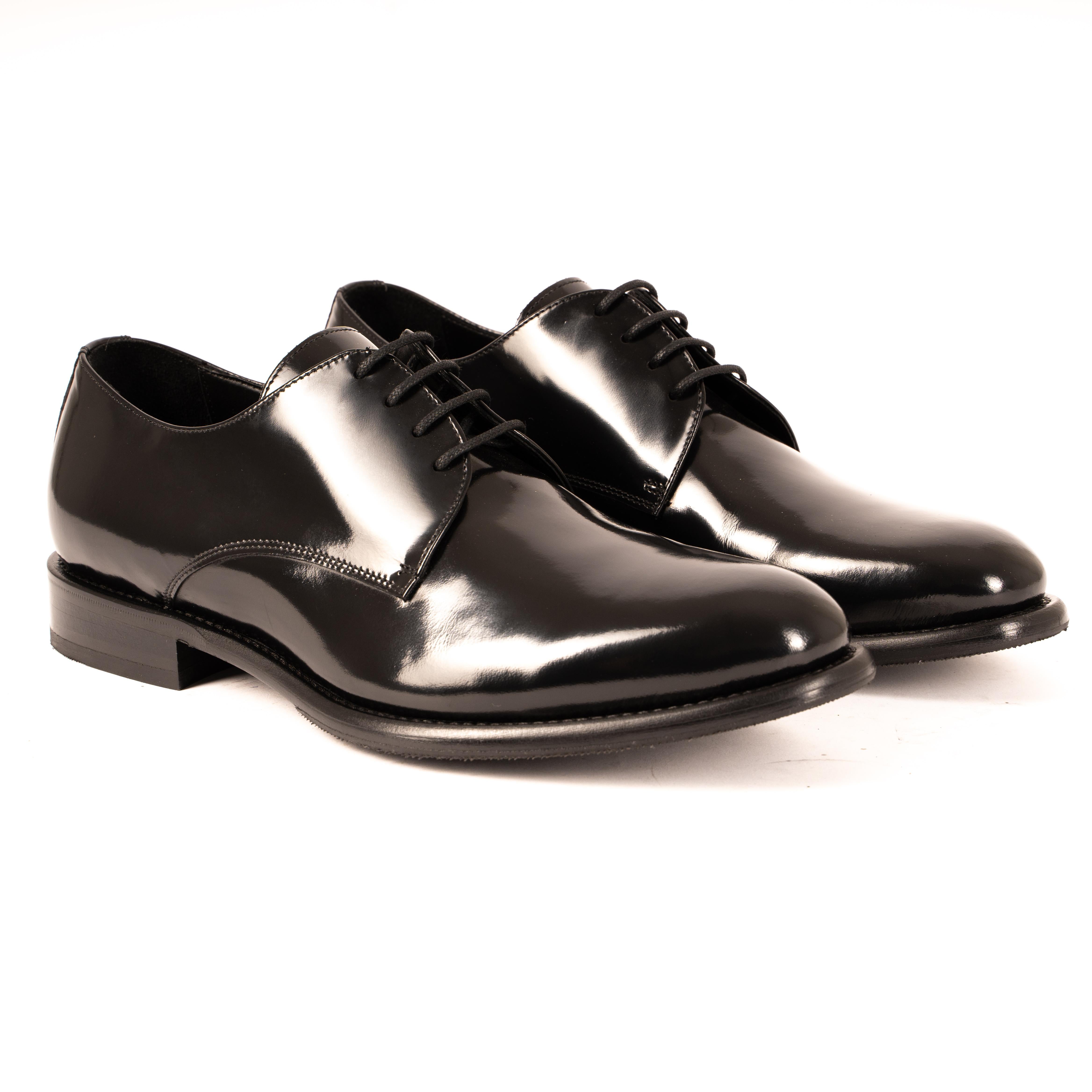 MORES  Derby in Pelle Liscia Nera<BR/> MORES -ABRNRO CALZOLERIA TOSCANA 39 
