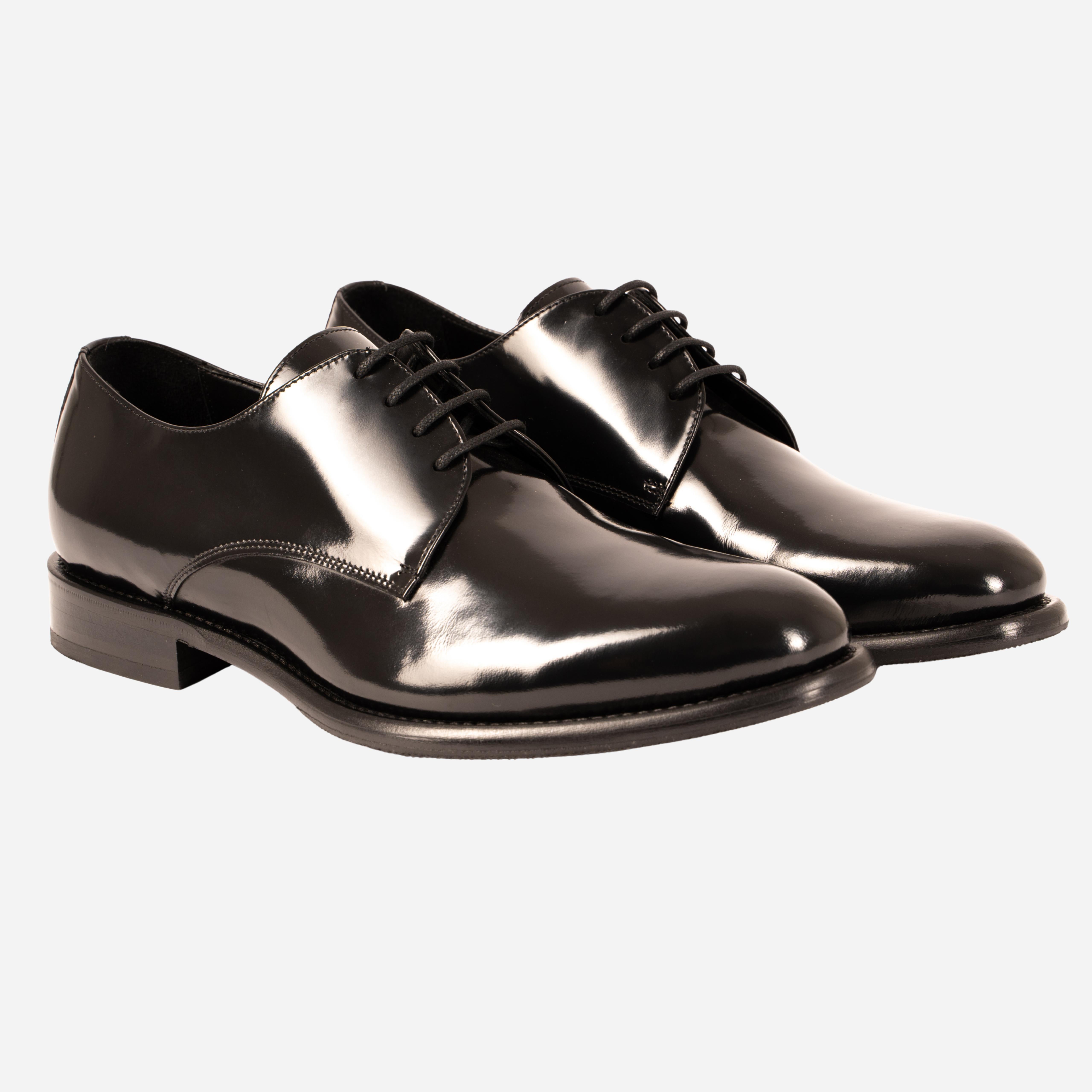 MORES  Derby in Pelle Liscia Nera<BR/> MORES -ABRNRO CALZOLERIA TOSCANA 39 