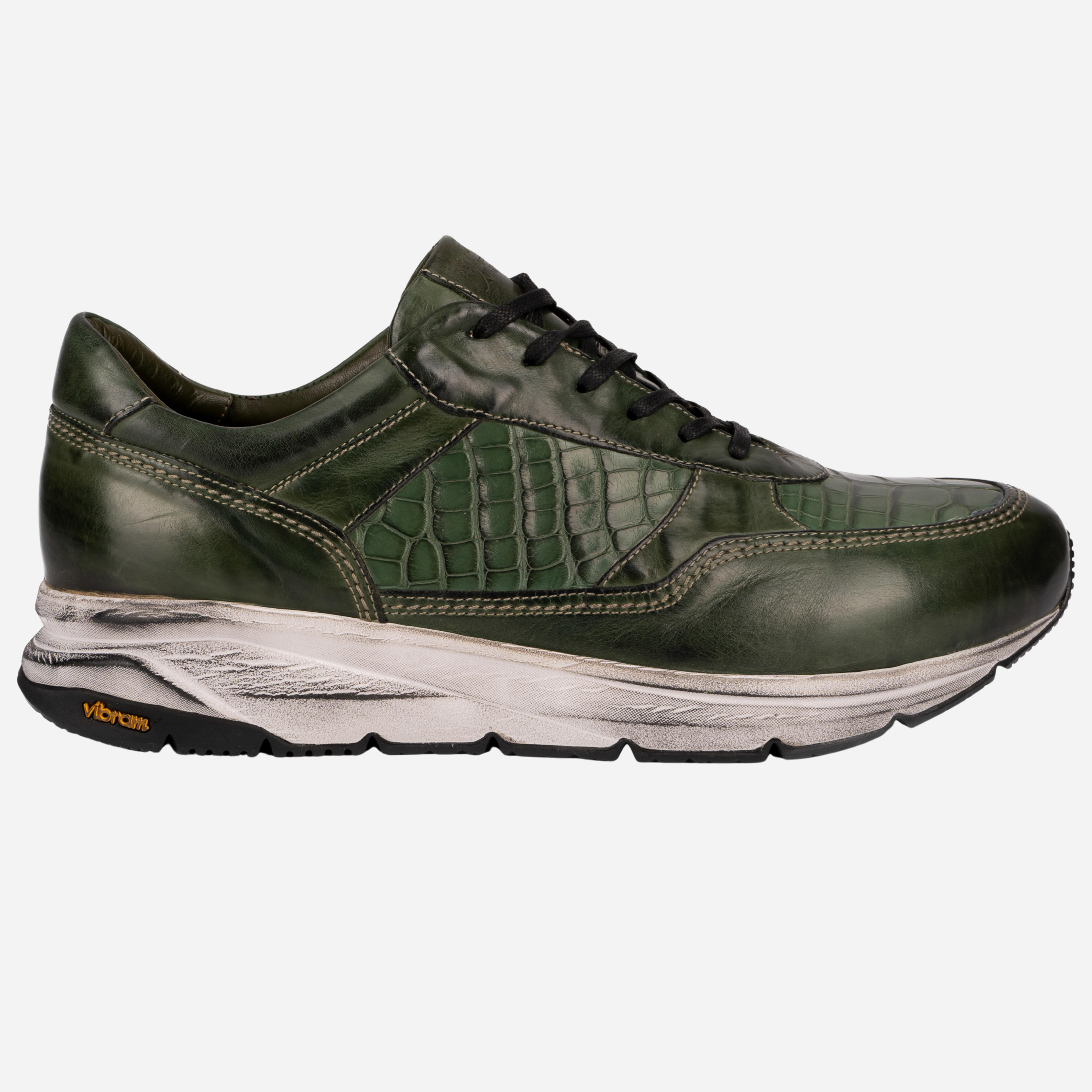CAIANO  Sneakers in Vitello e Coccodrillo Verde CAIANO -VRDVRD ROSSO FIORENTINO 