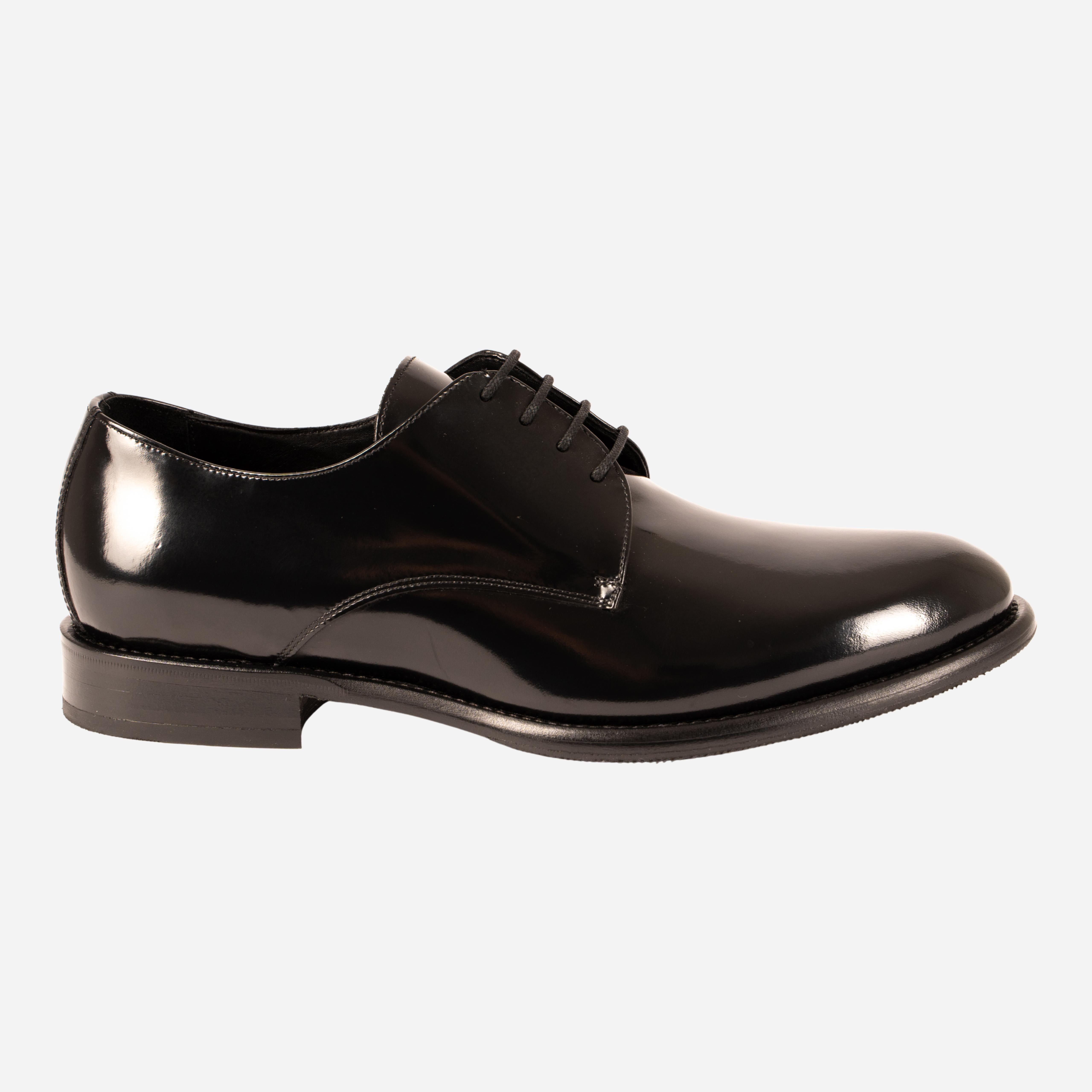 MORES  Derby in Pelle Liscia Nera<BR/> MORES -ABRNRO CALZOLERIA TOSCANA 39 