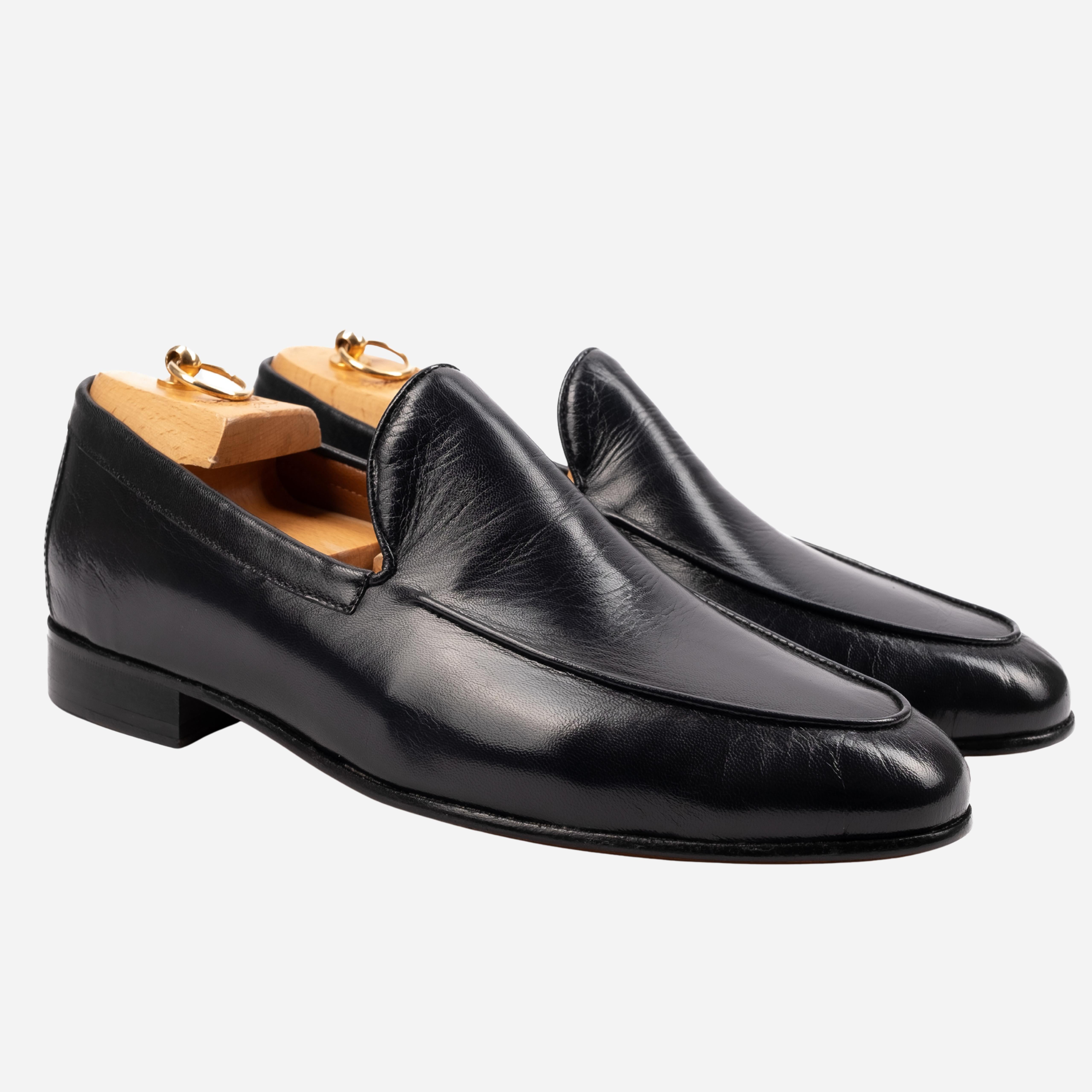 LIERNA  Mocassino Loafer in Pelle Liscia Nero<BR/> LIERNA -NRO CALZOLERIA TOSCANA 39 