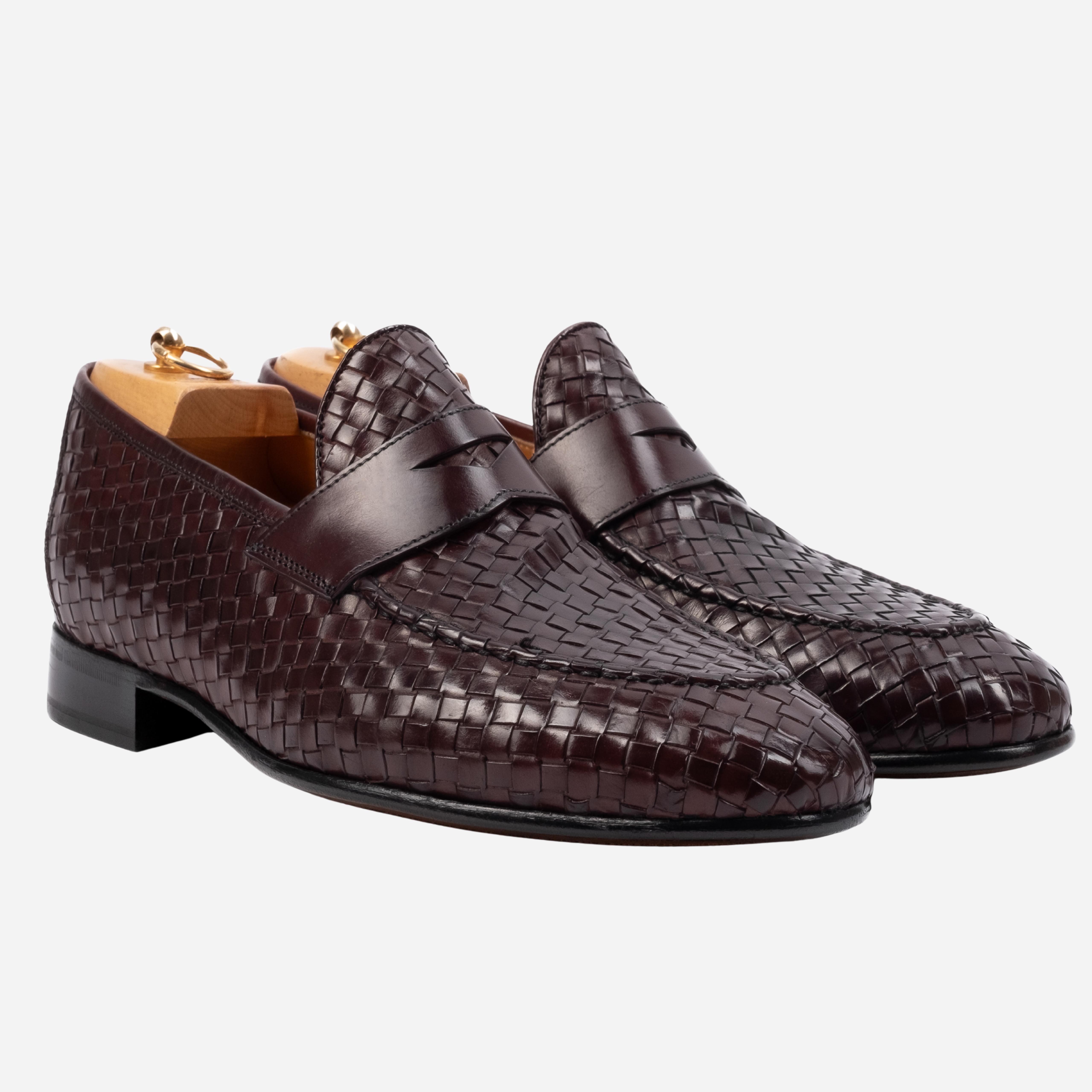 FORANO  Mocassino Loafer intrecciato Bordeaux<BR/> FORANO -BRD CALZOLERIA TOSCANA 39 